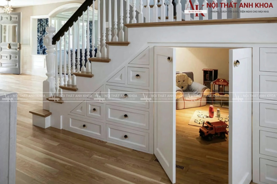 Tủ âm cầu thang gỗ MDF - Tiện lợi và hiện đại Tủ âm cầu thang gỗ MDF - Tiện lợi và hiện đại