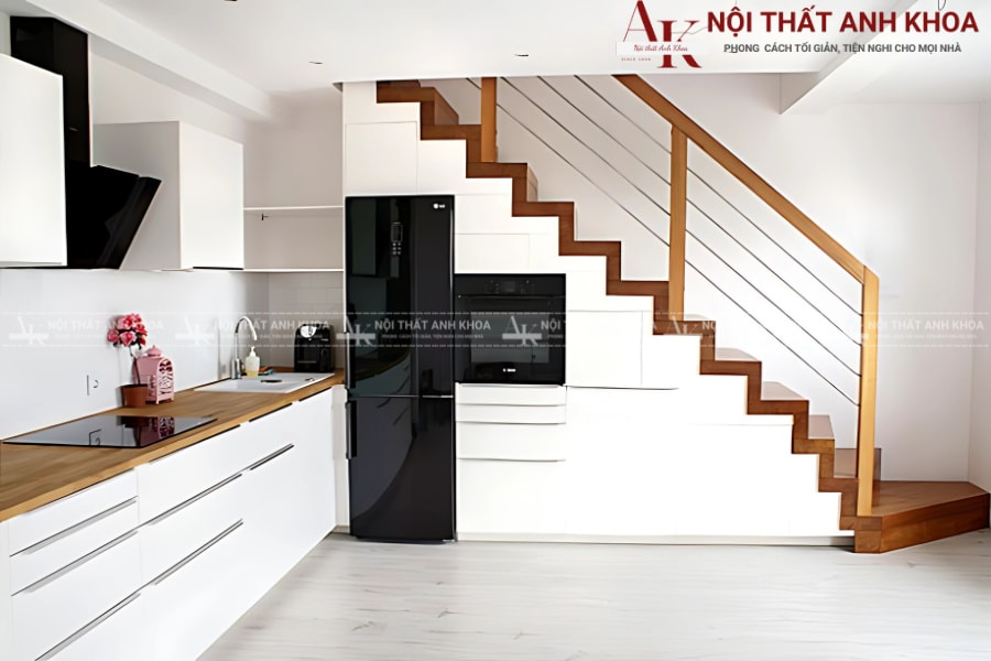 Tủ cầu thang dễ phối hợp với sàn, tường, đồ nội thất khác Tủ cầu thang dễ phối hợp với sàn, tường, đồ nội thất khác