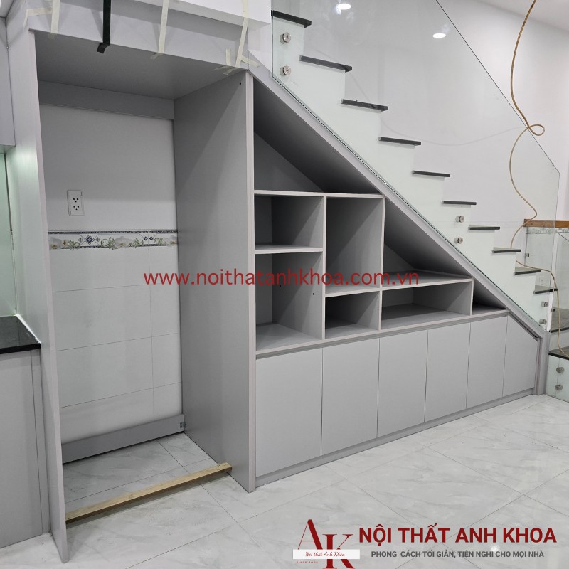 Tủ Cầu Thang Gỗ Công Nghiệp MDF Màu Xám Nhật Đẹp Tủ Cầu Thang Gỗ Công Nghiệp MDF Màu Xám Nhật Đẹp
