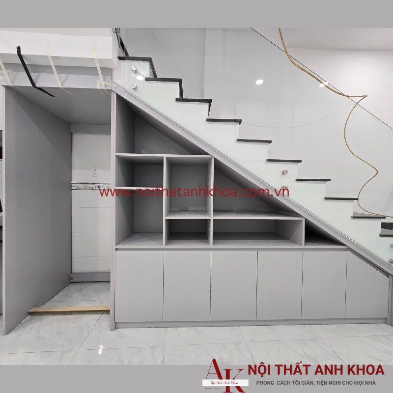 Tủ Cầu Thang Gỗ Công Nghiệp MDF Màu Xám Nhật Đẹp Tủ Cầu Thang Gỗ Công Nghiệp MDF Màu Xám Nhật Đẹp