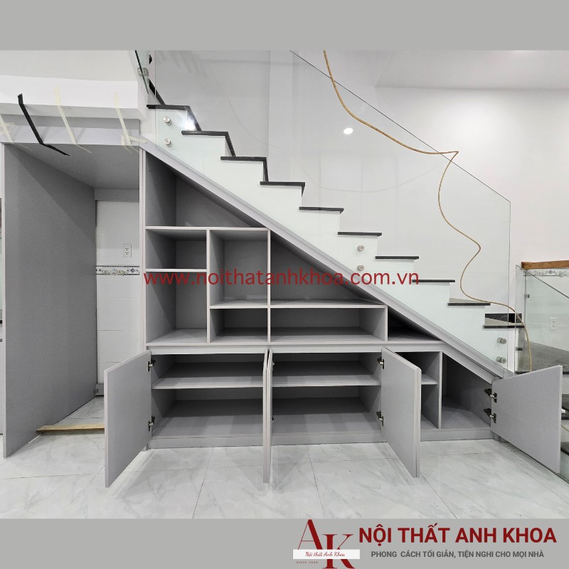 Tủ Cầu Thang Gỗ Công Nghiệp MDF Màu Xám Nhật Đẹp Tủ Cầu Thang Gỗ Công Nghiệp MDF Màu Xám Nhật Đẹp