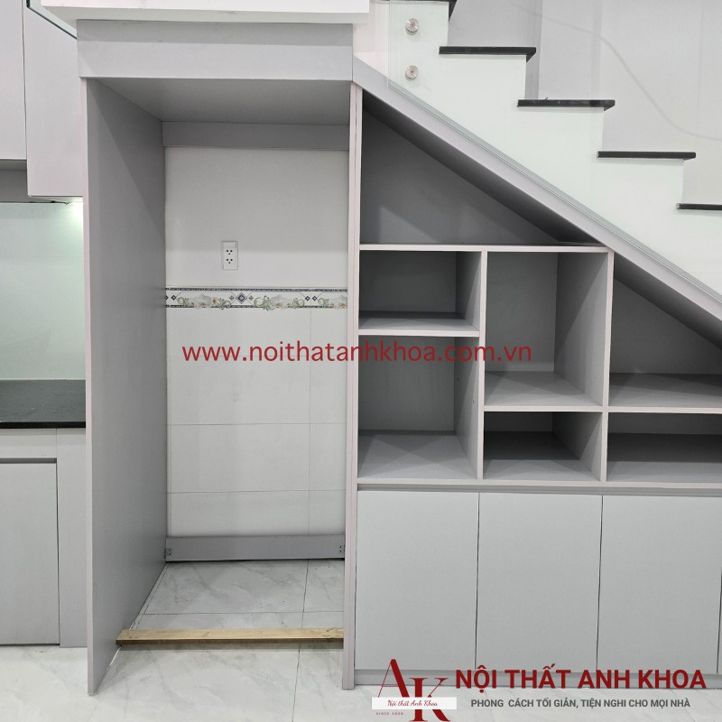 Tủ Cầu Thang Gỗ Công Nghiệp MDF Màu Xám Nhật Đẹp Tủ Cầu Thang Gỗ Công Nghiệp MDF Màu Xám Nhật Đẹp