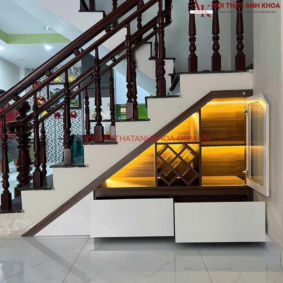 Tủ cầu thang gỗ MDF có led sang trọng, hiện đại Tủ cầu thang gỗ MDF có led sang trọng, hiện đại