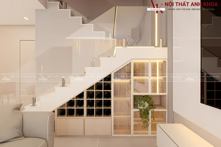 Tủ rượu cánh kính gầm cầu thang - Tối ưu không gian Tủ rượu cánh kính gầm cầu thang - Tối ưu không gian