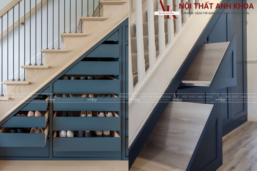 Mẫu tủ giày gầm cầu thang gỗ MDF - Sang trọng, tối giản Mẫu tủ giày gầm cầu thang gỗ MDF - Sang trọng, tối giản