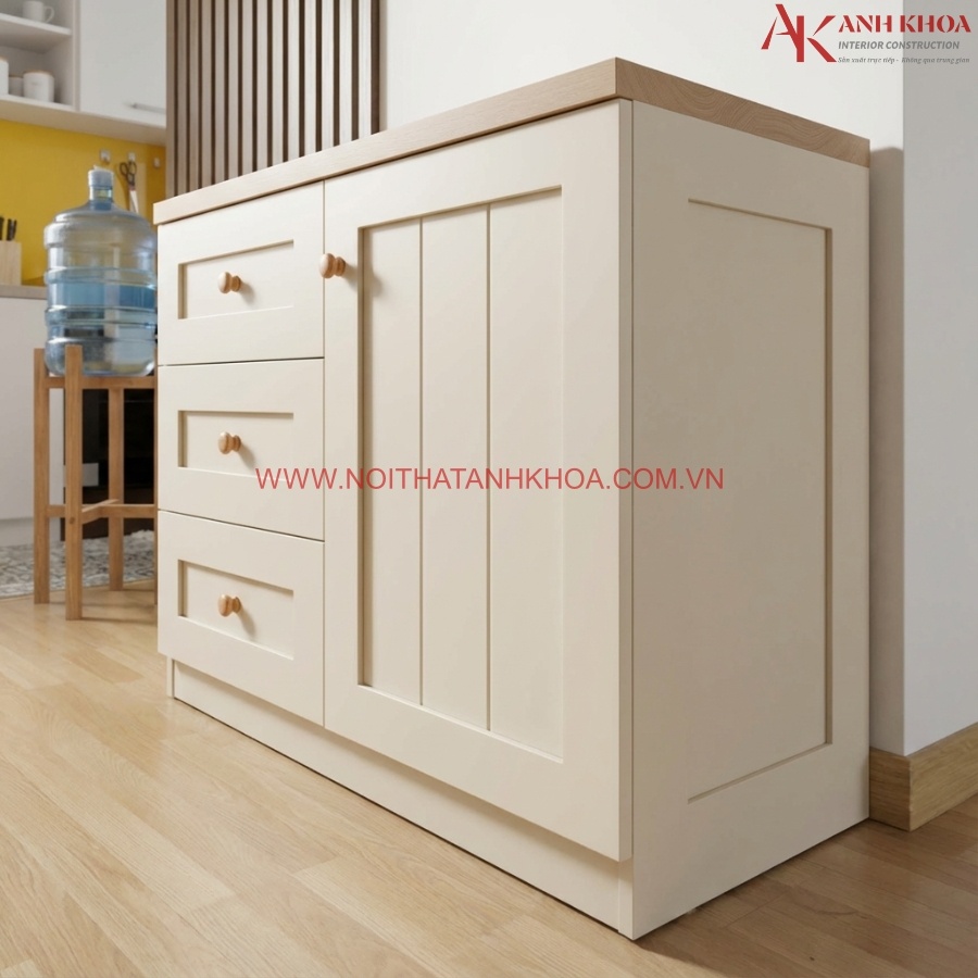 Tủ chén gỗ công nghiệp màu kem đẹp hiện đại Tủ chén gỗ công nghiệp màu kem đẹp hiện đại