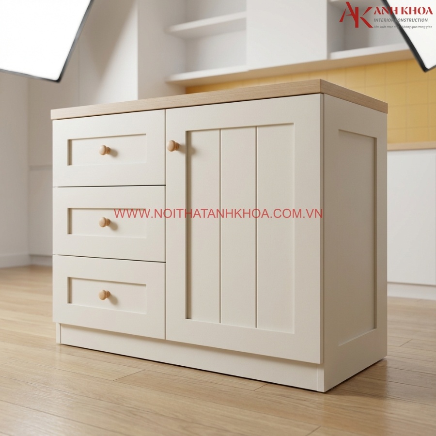 Tủ chén gỗ công nghiệp màu kem đẹp hiện đại Tủ chén gỗ công nghiệp màu kem đẹp hiện đại