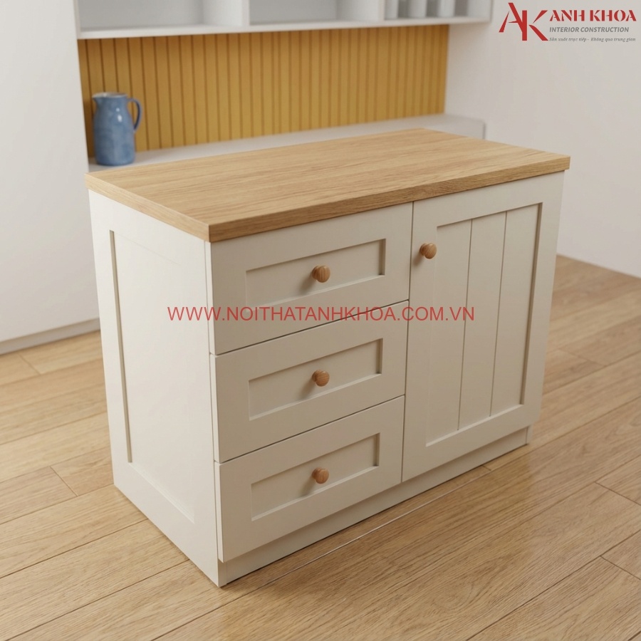 Tủ chén gỗ công nghiệp màu kem đẹp hiện đại Tủ chén gỗ công nghiệp màu kem đẹp hiện đại