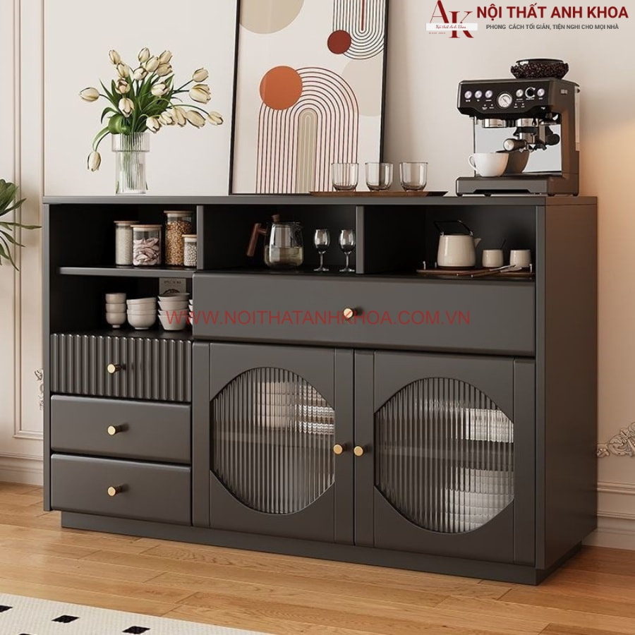 Tủ đa năng nhà bếp gỗ công nghiệp màu đen hiện đại, sang trọng  Tủ đa năng nhà bếp gỗ công nghiệp màu đen hiện đại, sang trọng