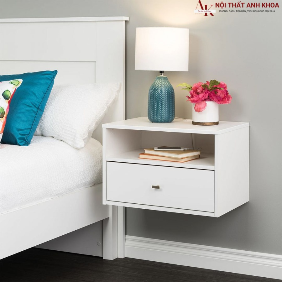 Tủ tab đầu giường gỗ công nghiệp màu trắng đẹp, sang trọng Tủ tab đầu giường gỗ công nghiệp màu trắng đẹp, sang trọng