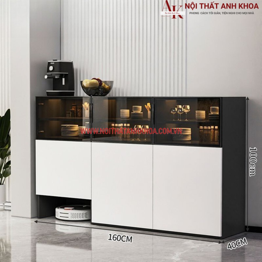 Tủ để chén bát gỗ công nghiệp kết hợp cánh kính hiện đại Tủ để chén bát gỗ công nghiệp kết hợp cánh kính hiện đại