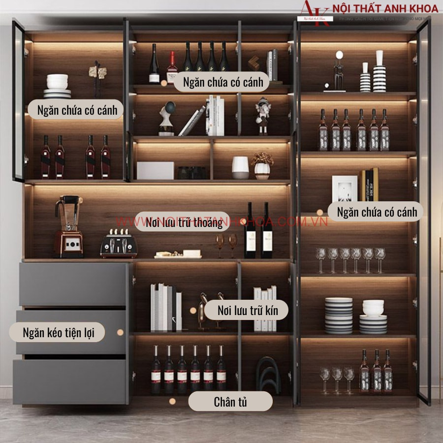 Ngăn chứa tủ để đồ nhà bếp gỗ công nghiệp đẹp cánh kính, hiện đại Ngăn chứa tủ để đồ nhà bếp gỗ công nghiệp đẹp cánh kính, hiện đại