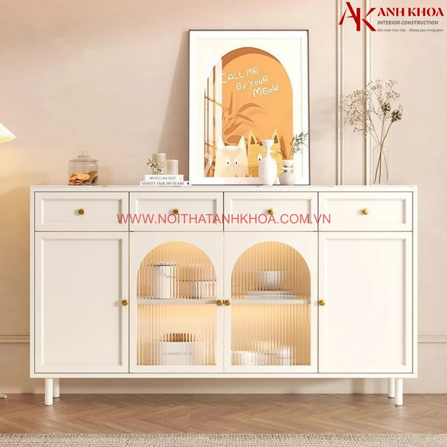 Tủ để đồ nhà bếp màu trắng cánh kính gỗ MDF chất lượng Tủ để đồ nhà bếp màu trắng cánh kính gỗ MDF chất lượng