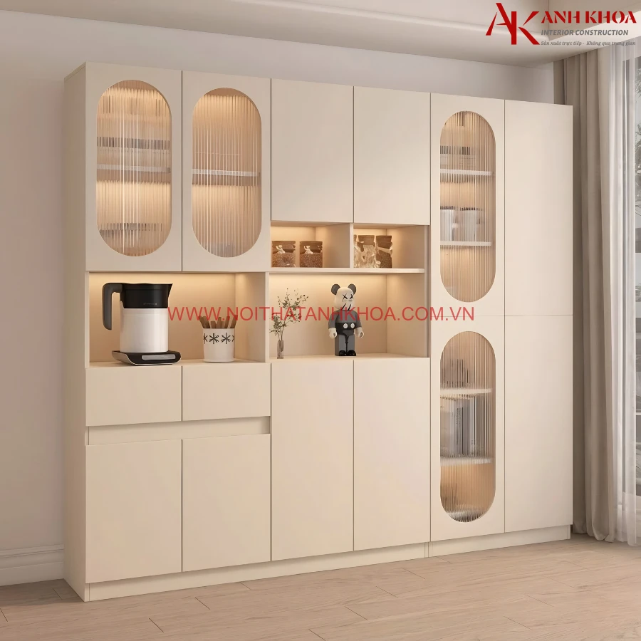 Tủ để đồ phòng bếp màu kem gỗ công nghiệp cao cấp Tủ để đồ phòng bếp màu kem gỗ công nghiệp cao cấp