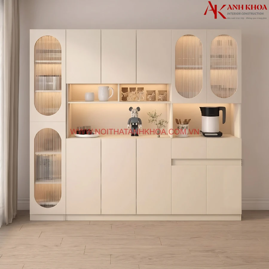 Tủ để đồ phòng bếp màu kem gỗ công nghiệp cao cấp Tủ để đồ phòng bếp màu kem gỗ công nghiệp cao cấp