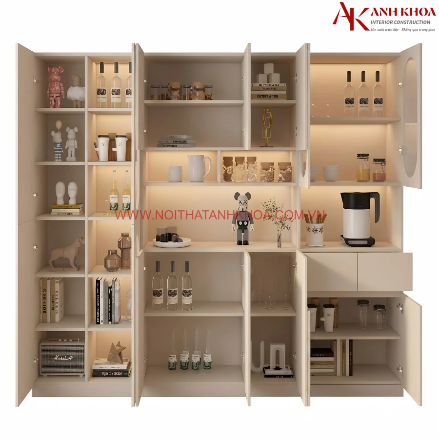 Bên trong chi tiết ủ để đồ phòng bếp màu kem gỗ công nghiệp Bên trong chi tiết ủ để đồ phòng bếp màu kem gỗ công nghiệp