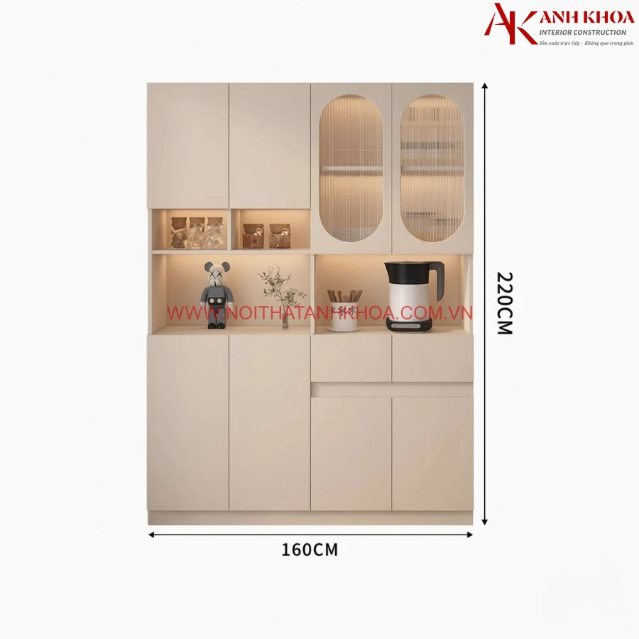 Kích thước tủ để đồ phòng bếp màu kem gỗ công nghiệp hiện đại Kích thước tủ để đồ phòng bếp màu kem gỗ công nghiệp hiện đại