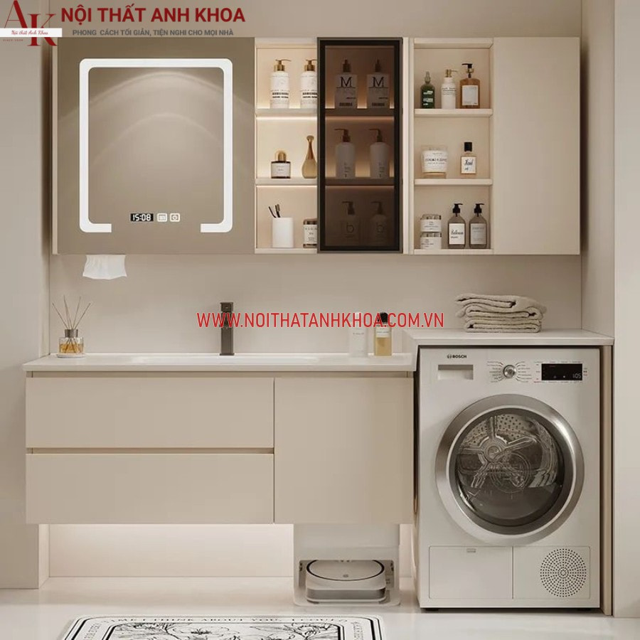 Tủ để máy giặt kết hợp tủ lavabo hiện đại