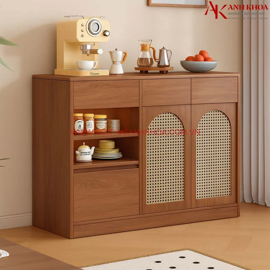 Tủ đựng đồ khô gỗ MDF phối cánh đan mây Tủ đựng đồ khô gỗ MDF phối cánh đan mây