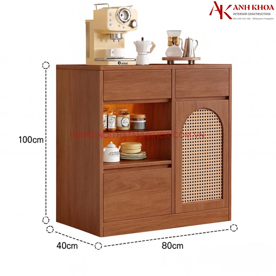 Kích thước tủ đựng đồ khô gỗ MDF phối cánh đan mây Kích thước tủ đựng đồ khô gỗ MDF phối cánh đan mây