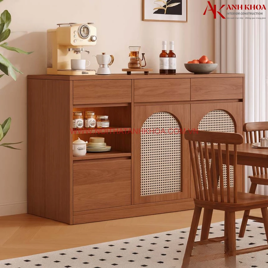 Tủ đựng đồ khô gỗ MDF phối cánh đan mây đẹp Tủ đựng đồ khô gỗ MDF phối cánh đan mây đẹp
