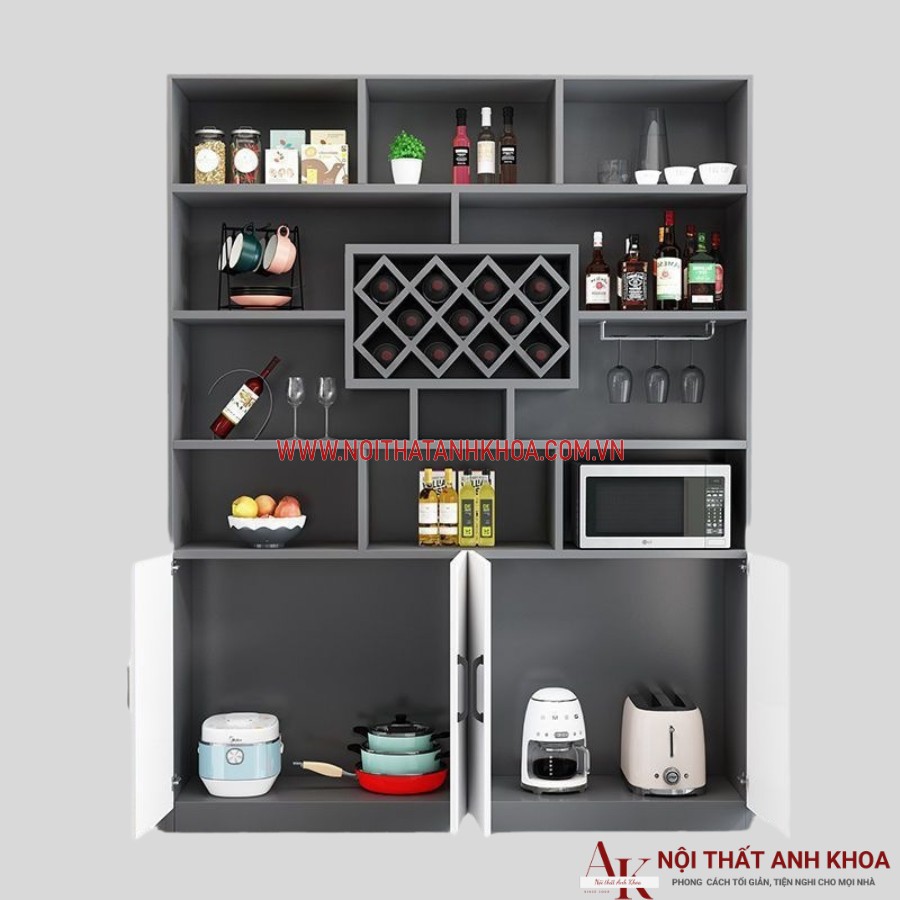 Tủ rượu phòng khách gỗ MDF màu xám phối trắng  Tủ rượu phòng khách gỗ MDF màu xám phối trắng