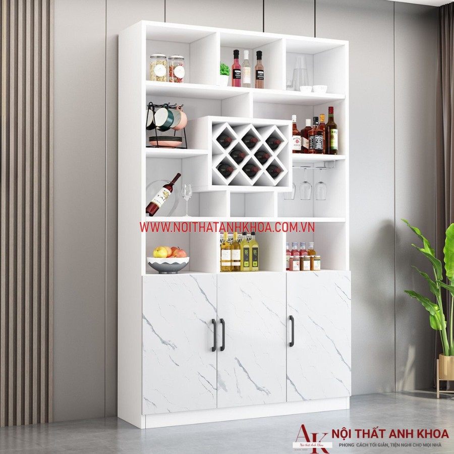 Tủ rượu gỗ công nghiệp MDF màu trắng tinh tế  Tủ rượu gỗ công nghiệp MDF màu trắng tinh tế