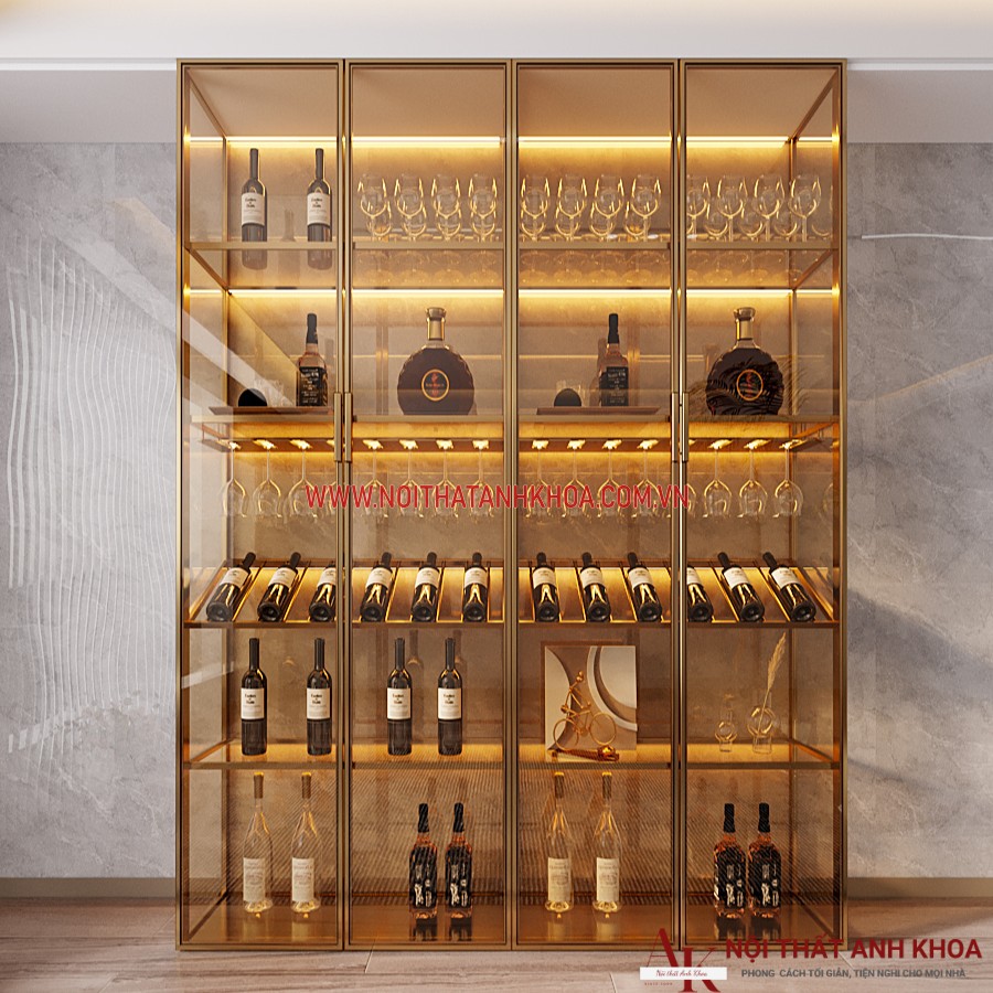 Tủ đựng rượu vang cánh kính gỗ MDF có Led  Tủ đựng rượu vang cánh kính gỗ MDF có Led