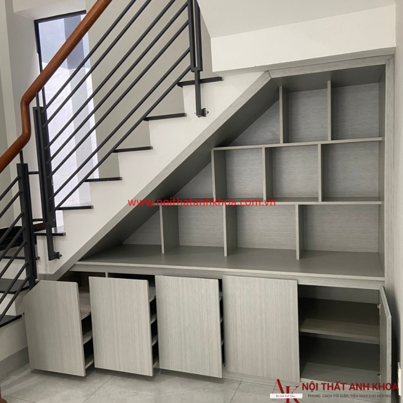 Tủ Gầm Cầu Thang Gỗ Công Nghiệp MDF Màu Xám Tủ Gầm Cầu Thang Gỗ Công Nghiệp MDF Màu Xám