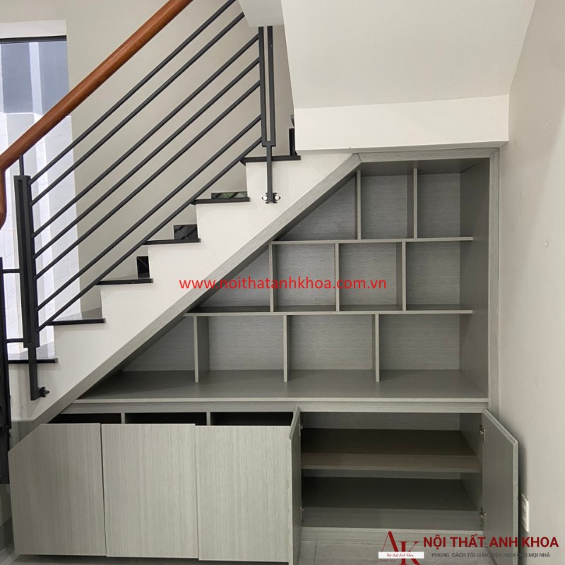Tủ Gầm Cầu Thang Gỗ Công Nghiệp MDF Màu Xám Tủ Gầm Cầu Thang Gỗ Công Nghiệp MDF Màu Xám