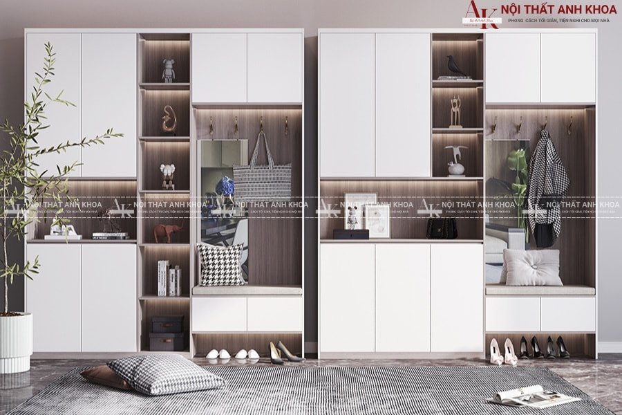 Tủ giày âm tường kết hợp kệ trang trí Tủ giày âm tường kết hợp kệ trang trí