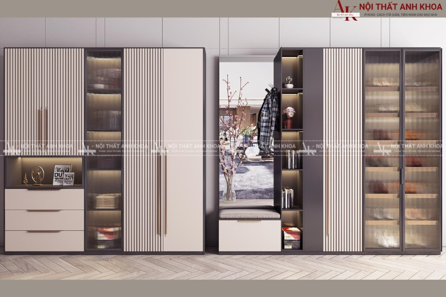 Tủ giày cánh kính kết hợp gương soi và ghế ngồi tiện lợi Tủ giày cánh kính kết hợp gương soi và ghế ngồi tiện lợi