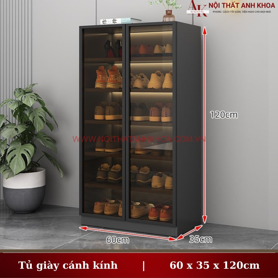 Kích thước tủ giày cánh kính màu xám chì khung gỗ MDF bền bỉ Kích thước tủ giày cánh kính màu xám chì khung gỗ MDF bền bỉ