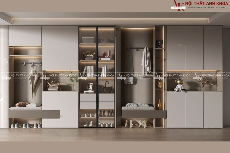 Tủ giày cánh kính thiết kế kịch trần Tủ giày cánh kính thiết kế kịch trần