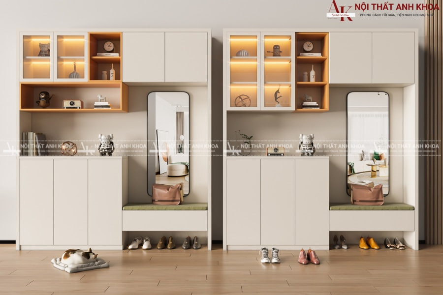 Tủ giày gỗ MDF có ghế ngồi - Gương soi tiện lợi Tủ giày gỗ MDF có ghế ngồi - Gương soi tiện lợi
