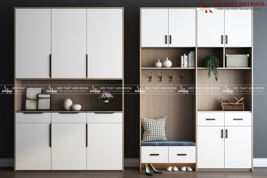 Tủ đựng giày dép kèm ghế ngồi đẹp hiện đại, tinh tế Tủ đựng giày dép kèm ghế ngồi đẹp hiện đại, tinh tế
