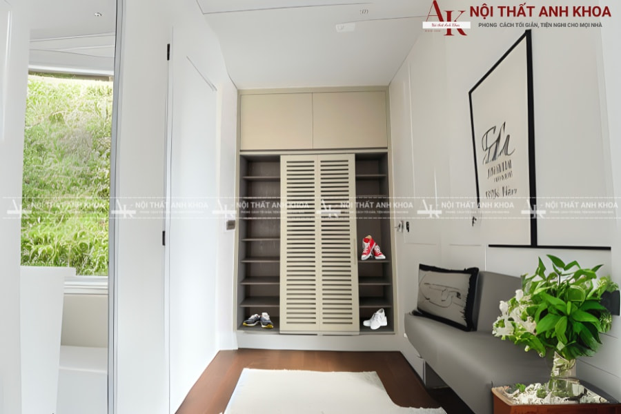 Tủ giày âm tường cửa lùa kịch trần gỗ MDF - Sang trọng và tiện nghi Tủ giày âm tường cửa lùa kịch trần gỗ MDF - Sang trọng và tiện nghi