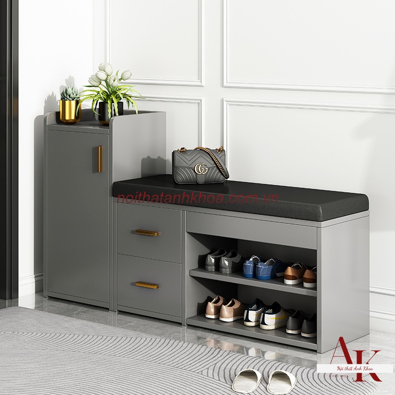 Tủ Giày Dép Gỗ MDF Màu Xám Có Nệm Tiện Lợi Tủ Giày Dép Gỗ MDF Màu Xám Có Nệm Tiện Lợi