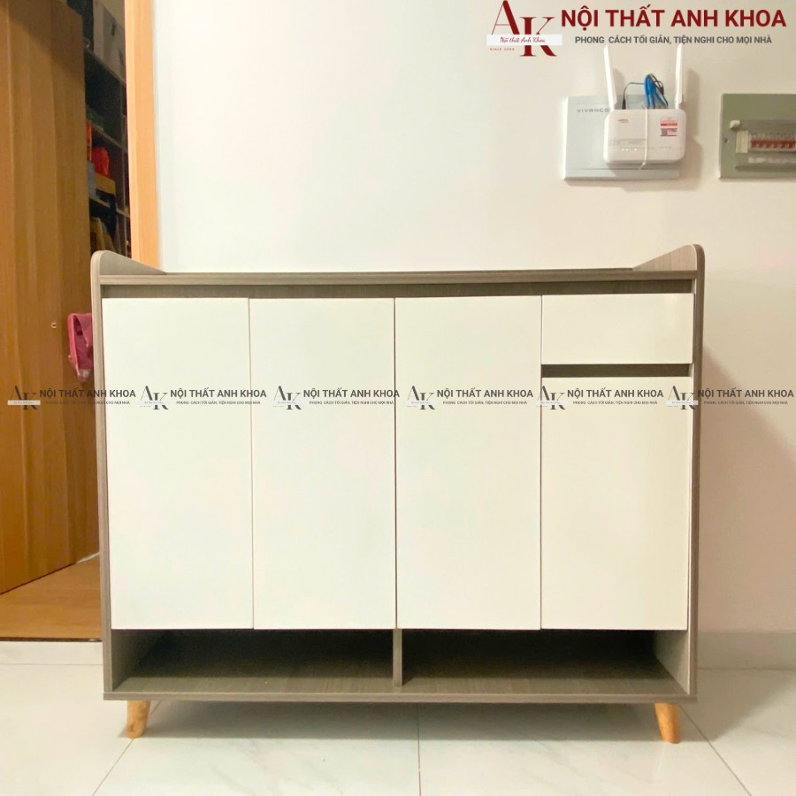 Tủ giày gỗ công nghiệp màu xám phối cánh trắng Tủ giày gỗ công nghiệp màu xám phối cánh trắng