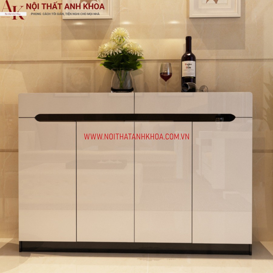 Tủ giày gỗ công nghiệp MDF màu trắng phối đen tinh tế Tủ giày gỗ công nghiệp MDF màu trắng phối đen tinh tế