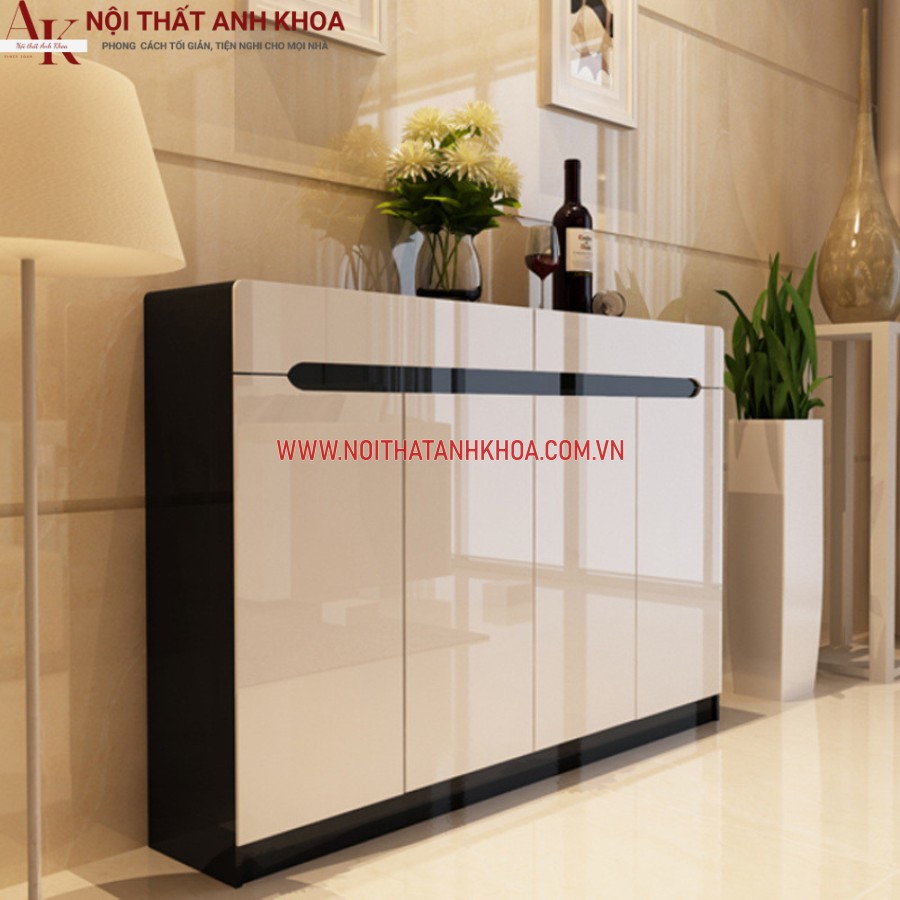 Tủ giày màu đen phối trắng được làm từ gỗ công nghiệp Tủ giày màu đen phối trắng được làm từ gỗ công nghiệp