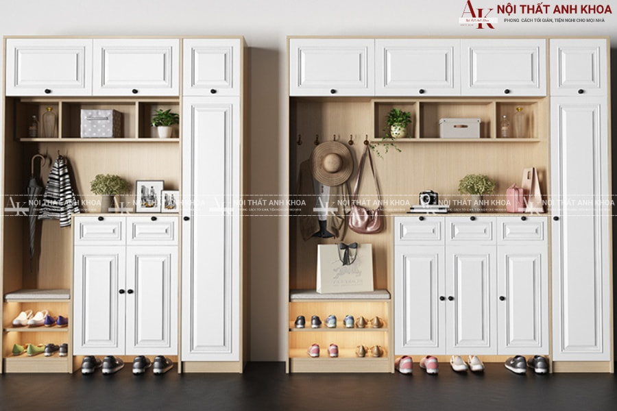 Tủ giày kết hợp kệ trang trí có ghế ngồi Tủ giày kết hợp kệ trang trí có ghế ngồi