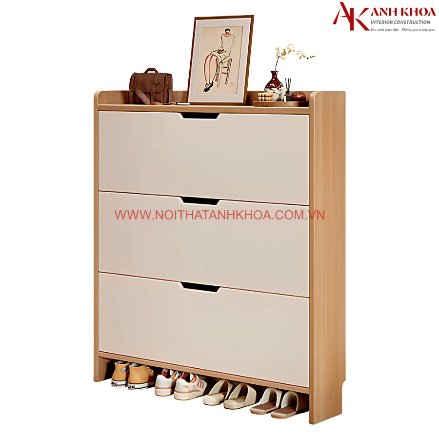 Tủ giày lật gỗ công nghiệp màu gỗ phối trắng đẹp Tủ giày lật gỗ công nghiệp màu gỗ phối trắng đẹp