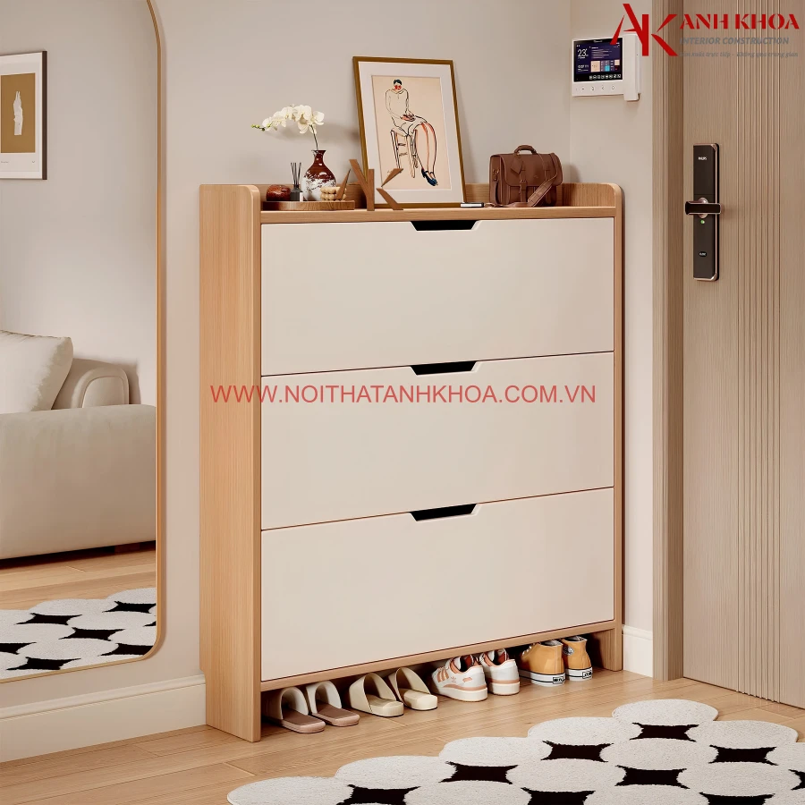 Tủ giày lật gỗ công nghiệp màu gỗ phối trắng đẹp Tủ giày lật gỗ công nghiệp màu gỗ phối trắng đẹp