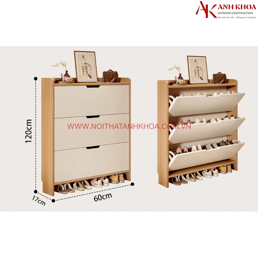 Tủ giày lật gỗ công nghiệp màu gỗ phối trắng đẹp Tủ giày lật gỗ công nghiệp màu gỗ phối trắng đẹp
