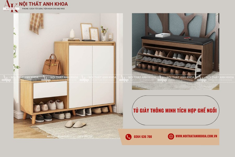 Tủ giày thông minh tích hợp ghế ngồi Tủ giày thông minh tích hợp ghế ngồi
