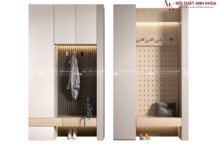 Tủ giày tích hợp ngăn kéo và móc treo tiện dụng Tủ giày tích hợp ngăn kéo và móc treo tiện dụng