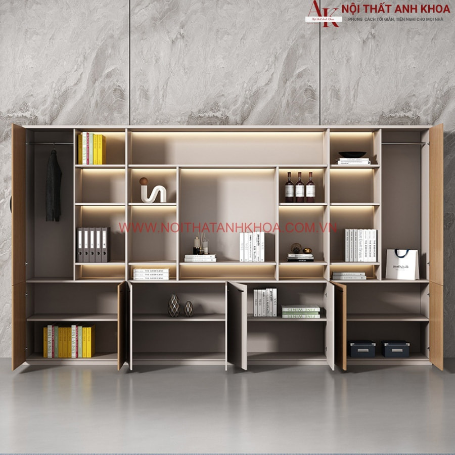 Tủ hồ sơ gỗ công nghiệp màu vàng vân gỗ phối kem hiện đại Tủ hồ sơ gỗ công nghiệp màu vàng vân gỗ phối kem hiện đại