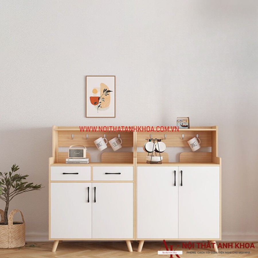 Tủ bếp kệ đa năng gỗ công nghiệp màu vàng vân gỗ phối trắng Tủ bếp kệ đa năng gỗ công nghiệp màu vàng vân gỗ phối trắng