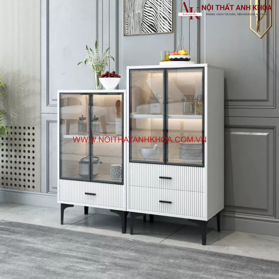 Tủ kệ bếp khô đa năng cánh kính đẹp hiện đại màu trắng Tủ kệ bếp khô đa năng cánh kính đẹp hiện đại màu trắng